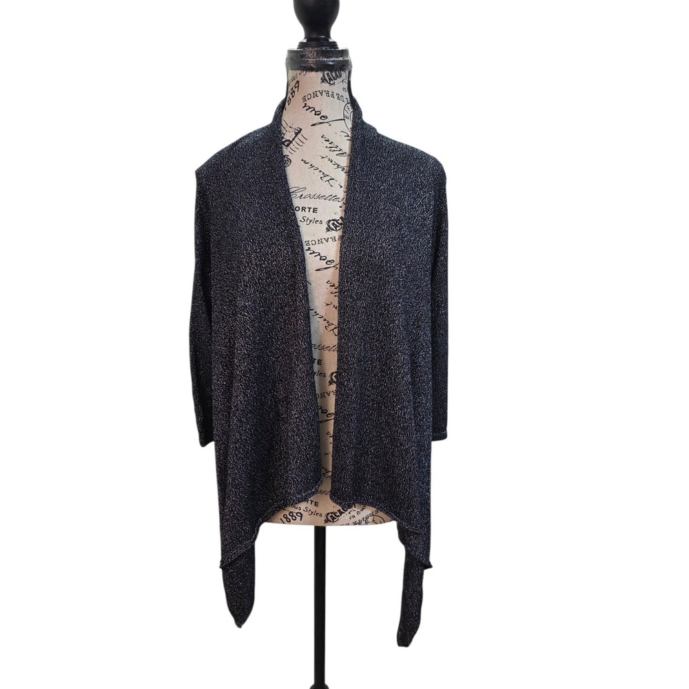 Emaline Petite Metallic Open Front Waterfall Cardigan - PS
